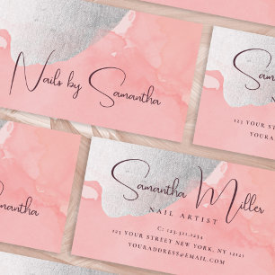 Cartão De Visita Unhas de aquarela prateada moderna