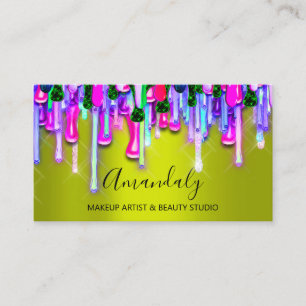 Cartão De Visita Unhas De Artista De Maquiagem 3D Brilho Rosa 