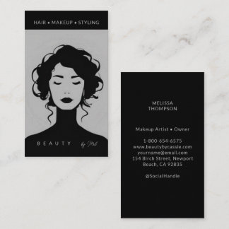 Cartão De Visita Unhas de Cabelo de Maquiagem de Bela Moderna Preto