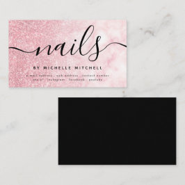 Cartão De Visita Unhas de mármore com brilho Dourado com Rosa preto