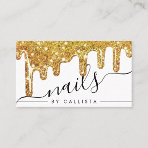 Cartão De Visita Unhas Douradas Brancas de Glitter Espessas Glitter