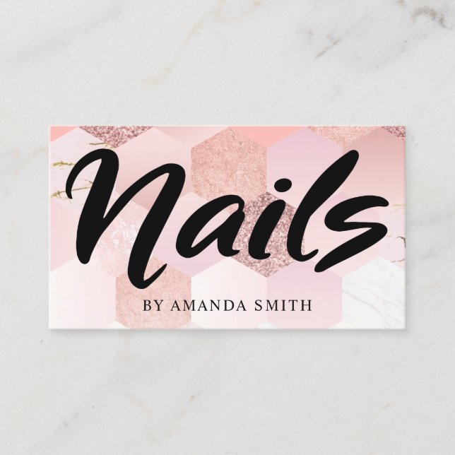 Cartão De Visita Unhas Douradas com Rosa (Frente)