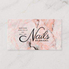 Cartão De Visita Unhas Douradas De Marble Branco E Rosa Moderno Por