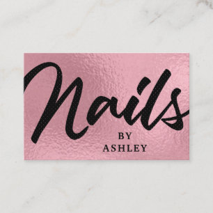 Cartão De Visita Unhas Dourados cor-de-rosa modernas da caligrafia