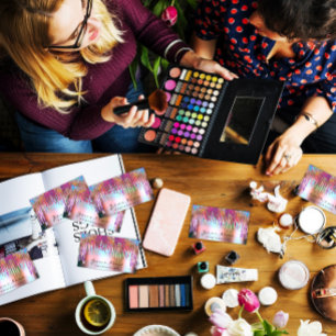 Cartão De Visita Unhas Makeup Artist Hológrafo Rosa Roxo