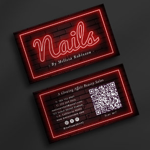 Cartão De Visita Unhas Manicure Neon Vermelho e Parede de Tijolos C
