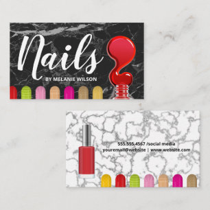 Cartão De Visita Unhas  Pó polonês vermelho unha  Unhas pintadas