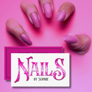 Cartão De Visita Unhas por tipografia rosa-quente