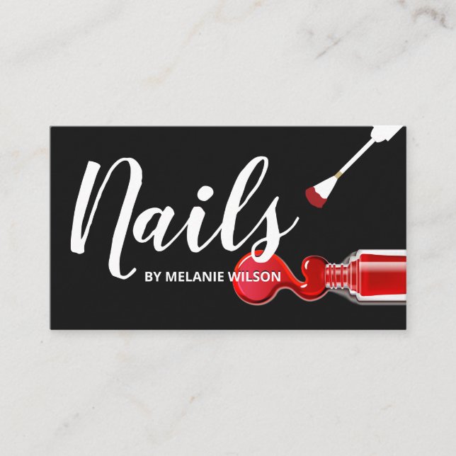 Cartão De Visita Unhas | Red Nail Polonês e Pincel (Frente)