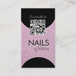 Cartão De Visita Unhas Salon Beaust Artist QR Code Faux Glitter