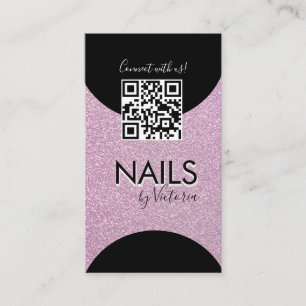 Cartão De Visita Unhas Salon Beaust Artist QR Code Faux Glitter