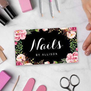 Cartão De Visita Unhas Salon Nail Technician Romantic Floral Wrap