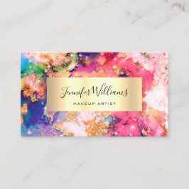 Cartão De Visita Única Aquarela Dourada Esparcial Salão de Beleza