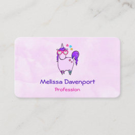 Cartão De Visita Unicórnio Bonito em Óculos Formatados pelo Coração