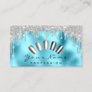 Cartão De Visita Unidades de Manicure da Cinza Azul Silver Glitter 