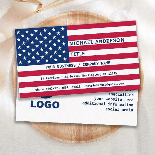 Cartão De Visita USA American Flag Modern Your Logo Patriotic (Criador carregado)