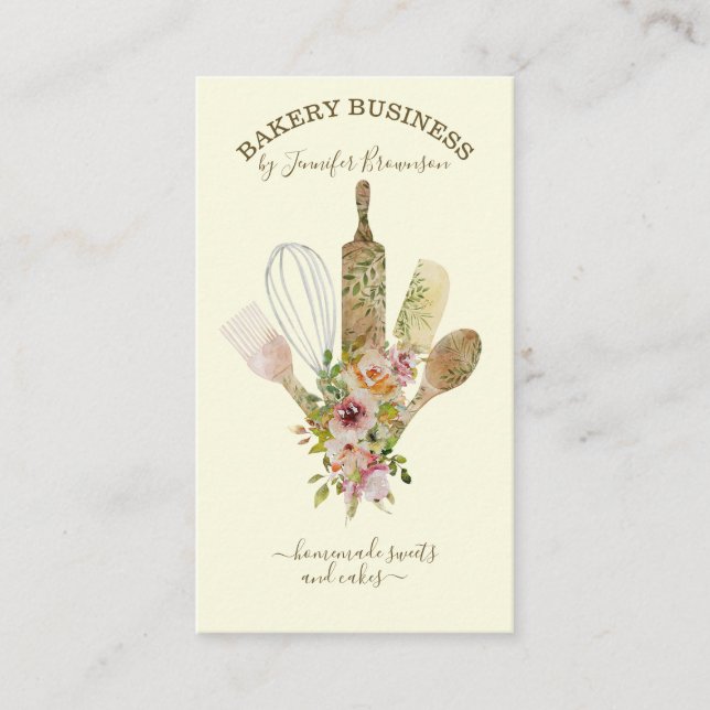 Cartão De Visita Utensílios cozinheiros Gato de cozinha baunilha (Frente)