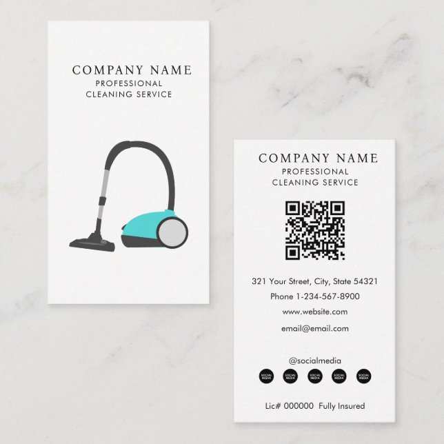 Cartão De Visita Vacuum Cleaner Professional Cleaning Services (Frente/Verso)