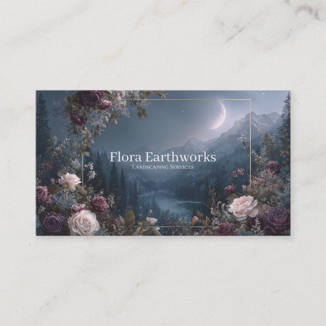 Cartão De Visita Vale da Montanha Rosa Floral e Lua Crescente (Frente)