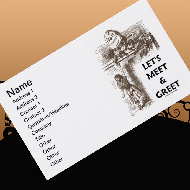 Cartão De Visita Vamos e saudação Alice Humpty Dumpty Wonderland (Let your wry Wonderland side shine with this "Let's Meet & Greet" business card)