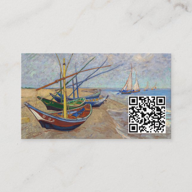 Cartão De Visita Van Gogh - Barcos de Pesca na Praia - Código QR (Frente)