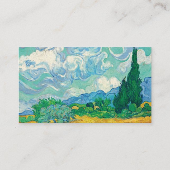 Cartão De Visita Van Gogh Wheatfield com Cypress (Frente)