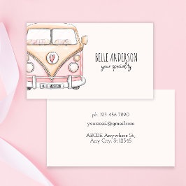 Cartão De Visita Van vintage rosa