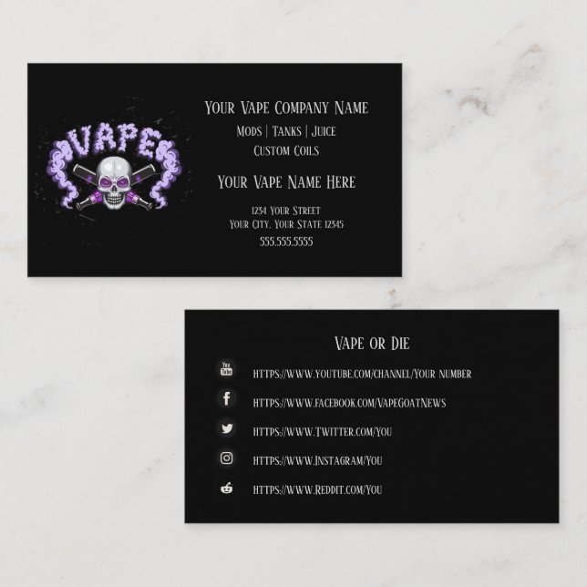Cartão De Visita VAPE | Vape Skull Purple Business Social Media (Frente/Verso)