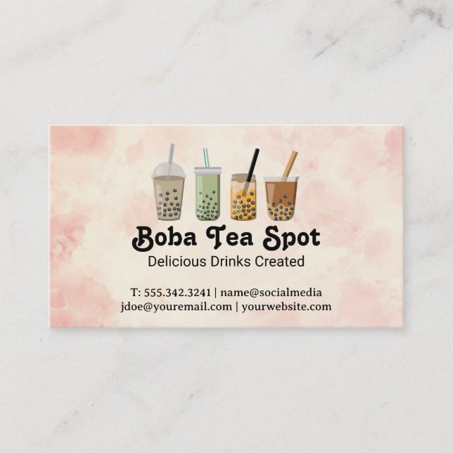 Cartão De Visita Variedade de Bebidas de Chá de Boba (Frente)