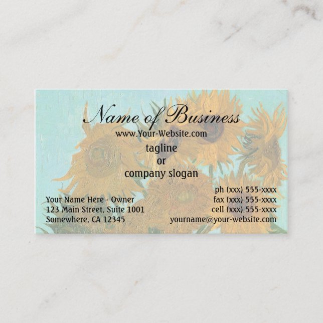 Cartão De Visita Vase com doze girassóis por Vincent van Gogh (Frente)