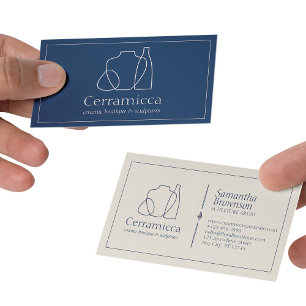 Cartão De Visita Vaso de Porcelana Escultura Bege Marinho Cerâmica