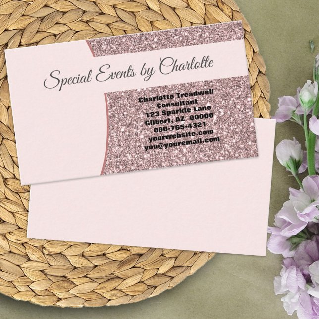 Cartão De Visita Vazio Falso Rosa Profissional Brilhante FRONTAL (Tell them who you are on this simple rose gold faux glitter card with ample room for notes on back.)