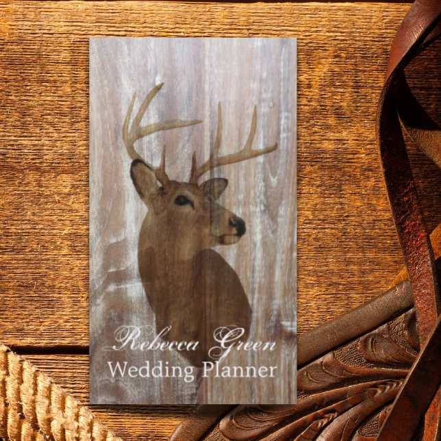 Cartão De Visita veado de madeira de grão da região russa ocidental (rustic western country wood grain deer business card)