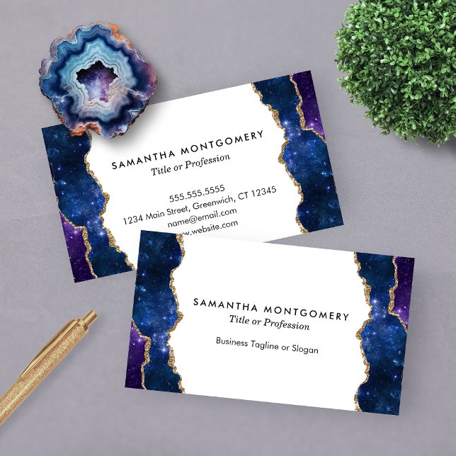 Cartão De Visita Veias Douradas Azuis Roxas Personalizadas Agitar p (Custom Purple Blue Gold Veins Agate Professional Business Card)