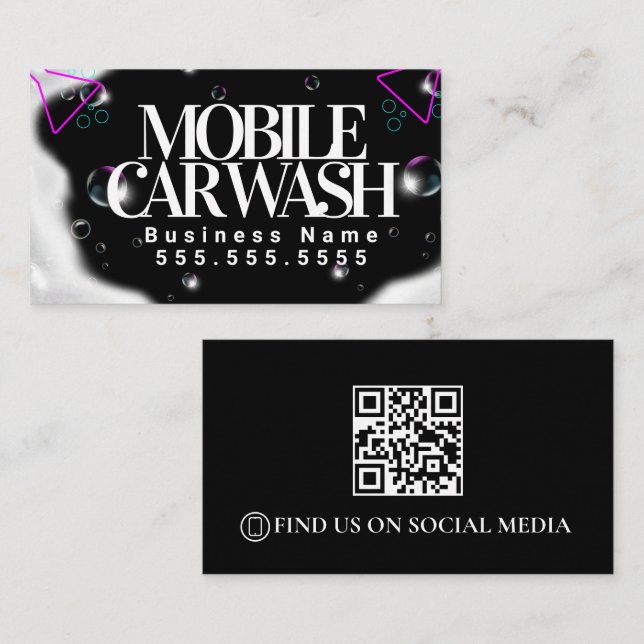 Cartão De Visita Veículo de Lava Móvel Moderno com Código QR (Frente/Verso)