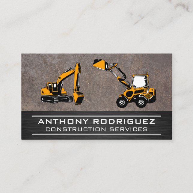 Cartão De Visita Veículos de construção | Metal (Frente)