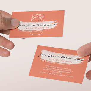 Cartão De Visita Vela de soja simples, elegante e laranja