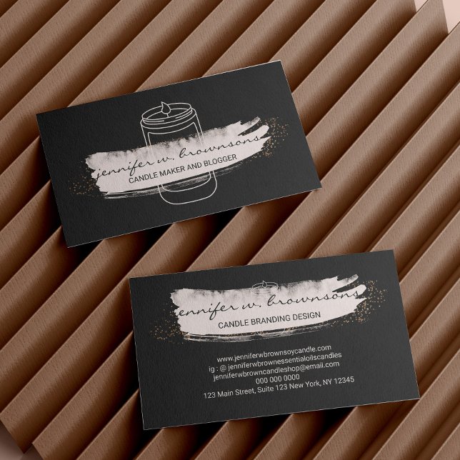 Cartão De Visita Vela de soja simples, elegante, rosa-preto (Black Pink elegant simple soy candle Business Card)