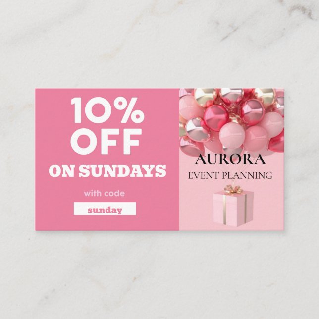 Cartão De Visita Venda de Desconto do Planejamento de Eventos (Frente)