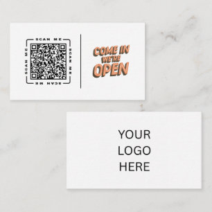 Cartão De Visita Venha Entrar, Estamos Abertos    QR code e Logotip