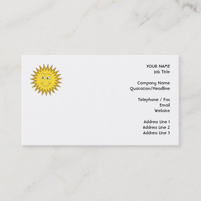 Cartão De Visita Verão amarelo Sun com uma cara feliz (Frente)