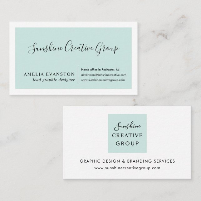 Cartão De Visita Verde Azul Mínimo Moderno (Frente/Verso)