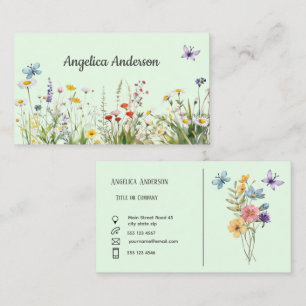 Cartão De Visita Verde claro Feminina de Aquarela Prados de Flores