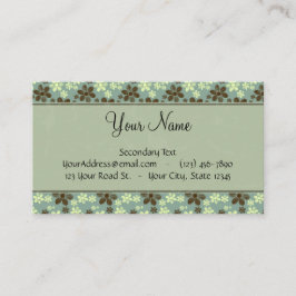 Cartão De Visita Verde de mar retro das flores com listras e
