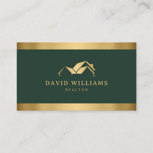 Cartão De Visita Verde do Logotipo Dourado Moderno da Floresta Imob
