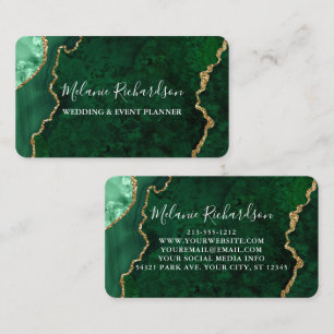 Cartão De Visita Verde Dourado de Gato de Marble Elegante Moderno