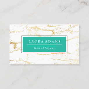 Cartão De Visita Verde Dourado elegante do mármore & de mar