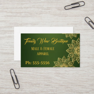 Cartão de Visita Verde e Dourado Elegante