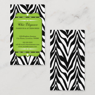 Cartão De Visita Verde elegante do impressão da zebra