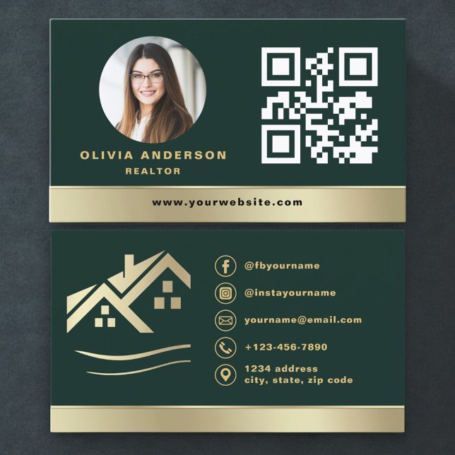 Cartão de Visita Verde Esmeralda QR Code Casa Dour (Criador carregado)